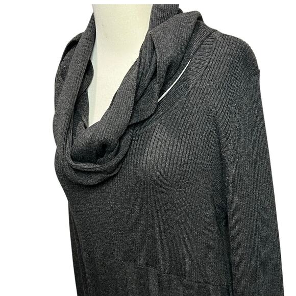 Dana Buchman Sweater Dress With Scarf XL Gray Ribbed Fit Flare Timeless Career - Picture 3 of 14